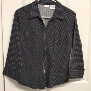 No Boundaries Black Pink Stripe Snap Cotton Stretch Mid Sleeve Top Jr Size L